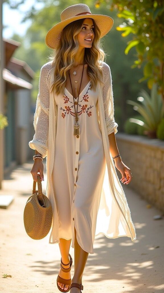  Flowy Jumpsuit with a Wide Brim Hat