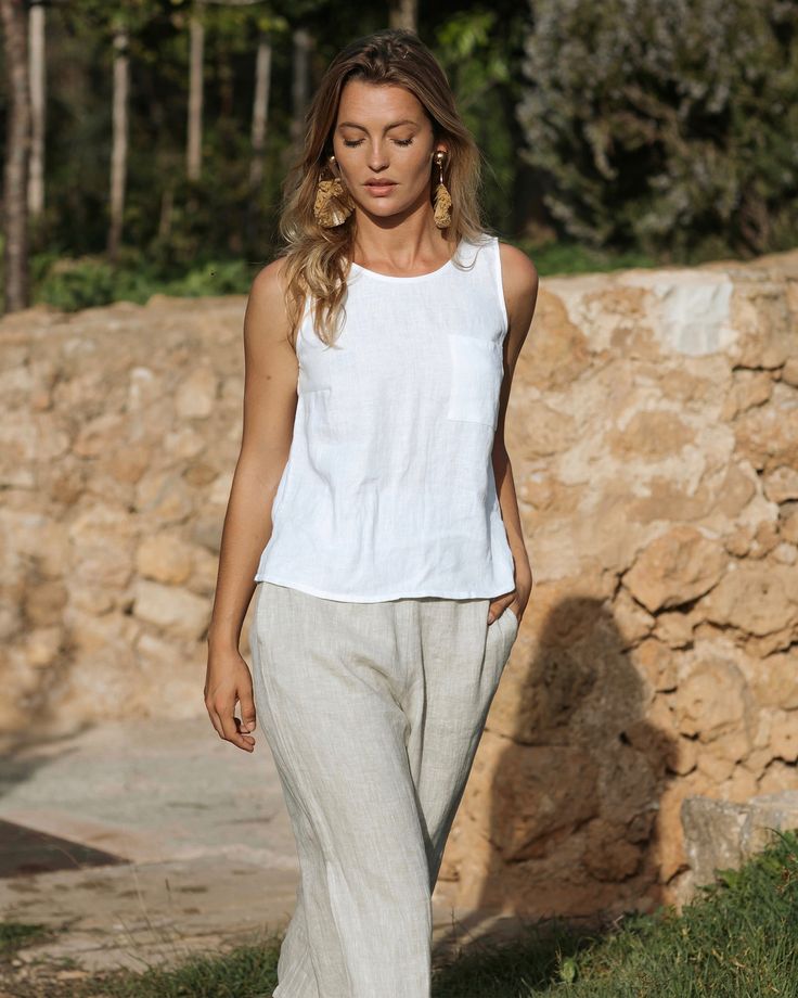 Linen Pants with a Sleeveless Blouse