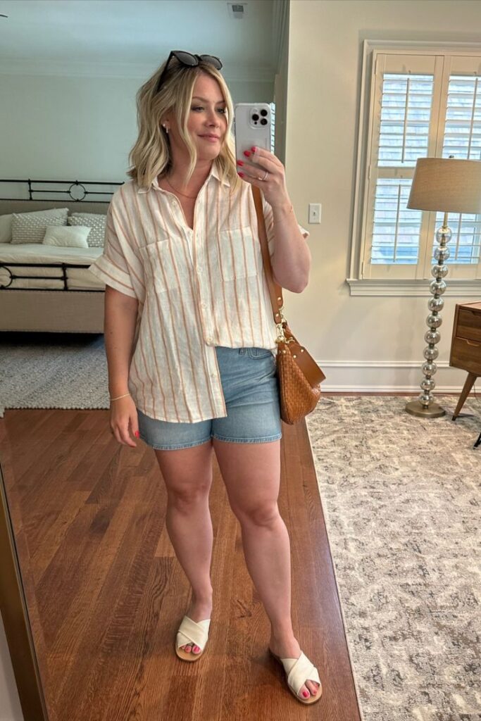 Tailored Shorts with a Button-Up Blouse  