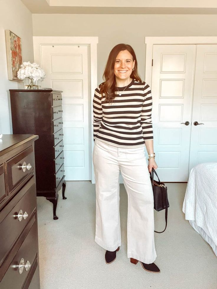 White Jeans with Striped Top